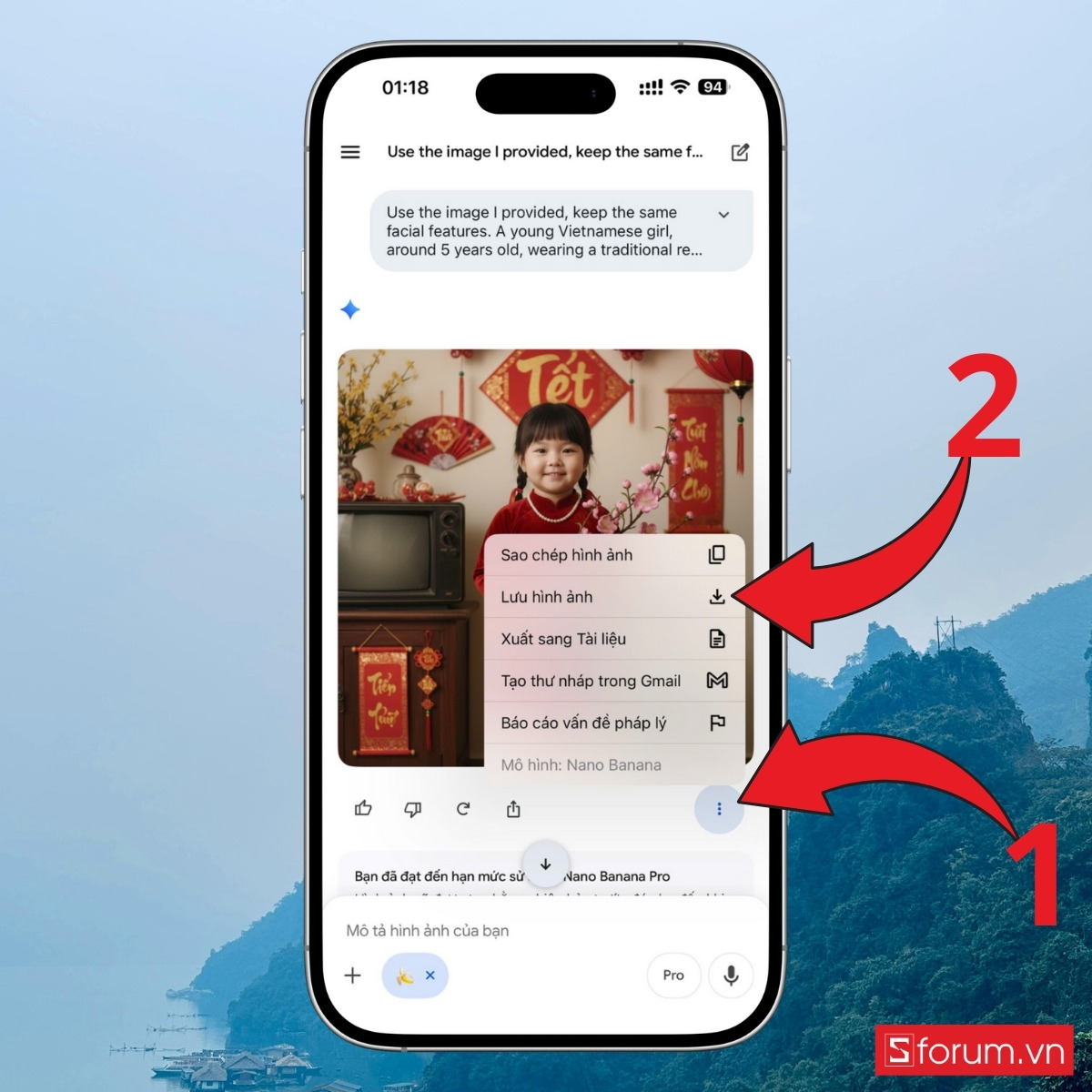 Các bước tạo ảnh Tết cho bé bằng AI Gemini trên điện thoại lưu ảnh