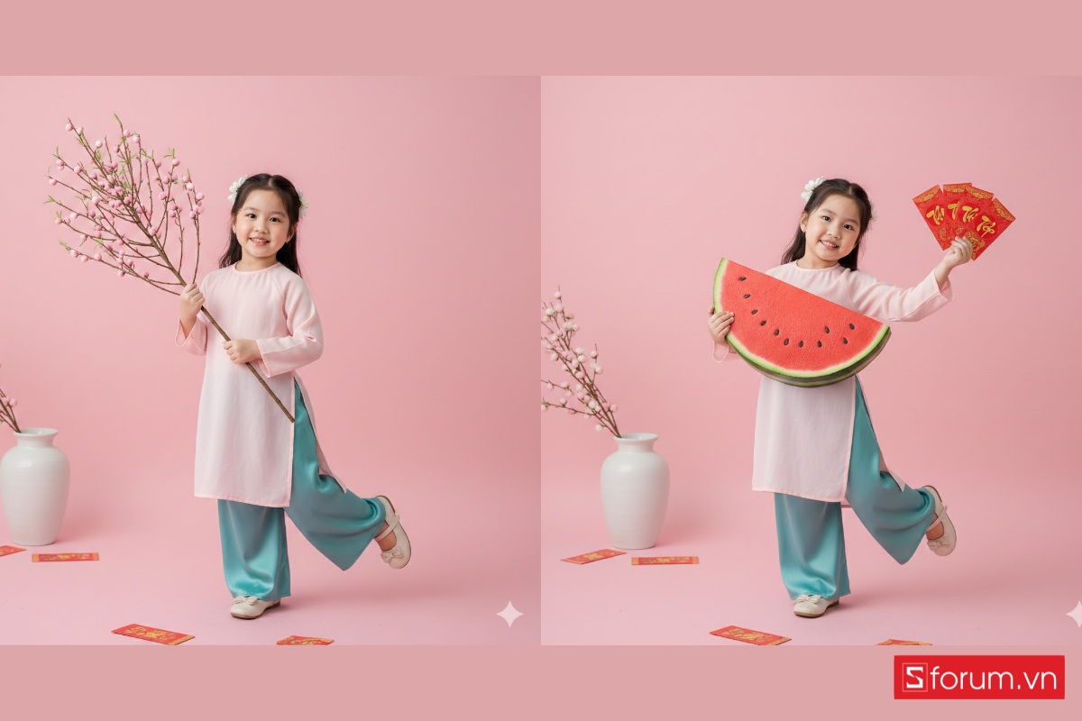 Tạo ảnh Tết tông hồng pastel cho bé gái bằng AI đơn giản tại nhà