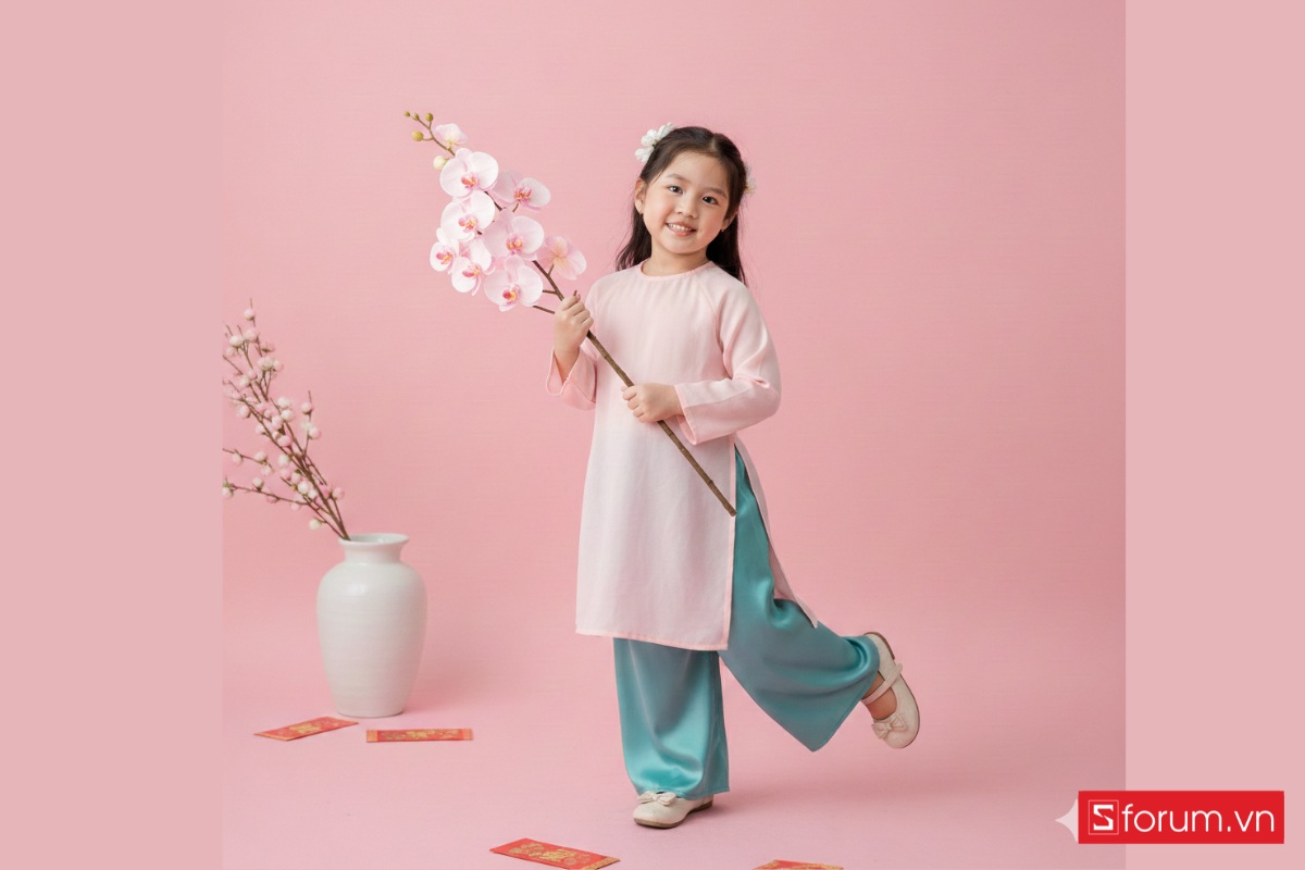 Gợi ý 4 concept tạo ảnh Tết tông hồng pastel cho bé gái bằng AI prompt 3