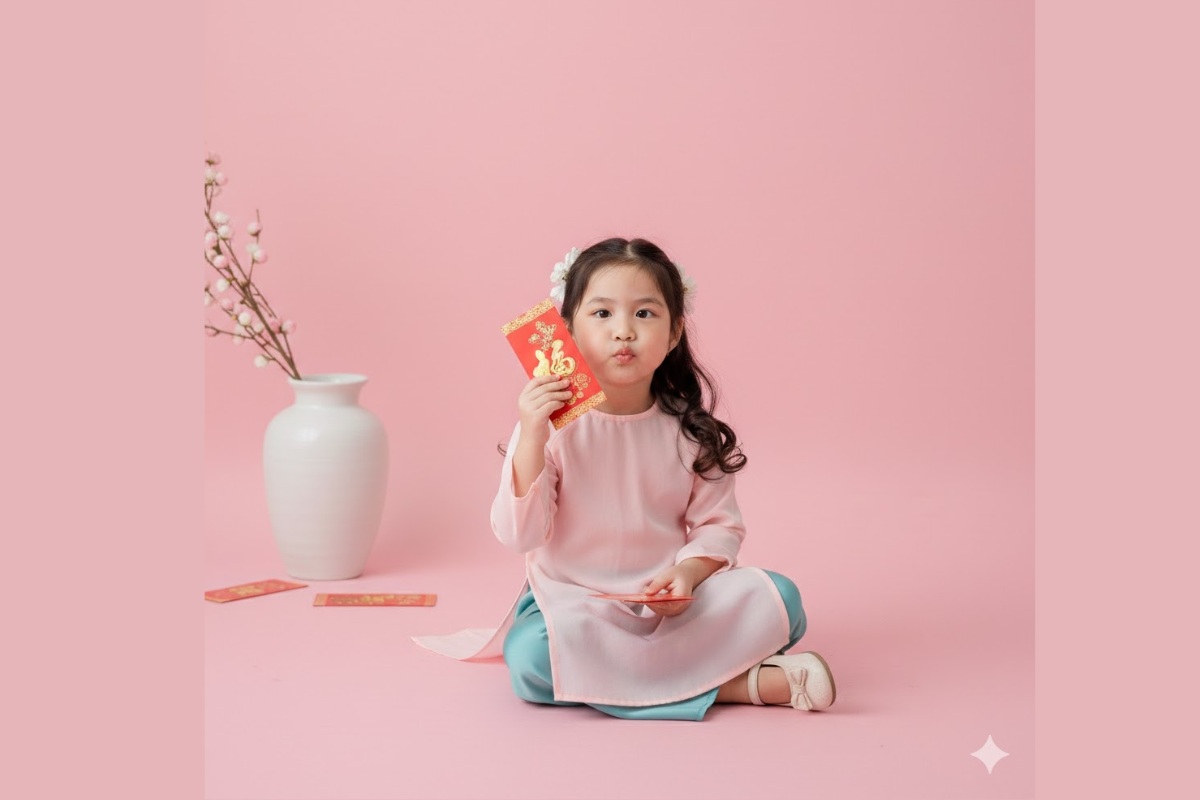 Gợi ý 4 concept tạo ảnh Tết tông hồng pastel cho bé gái bằng AI prompt 4