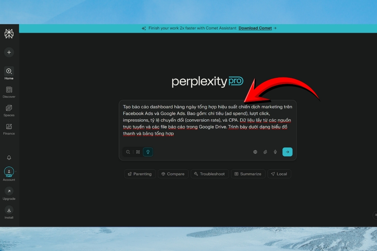 Các bước tạo báo cáo dashboard hàng ngày với Perplexity bước 2