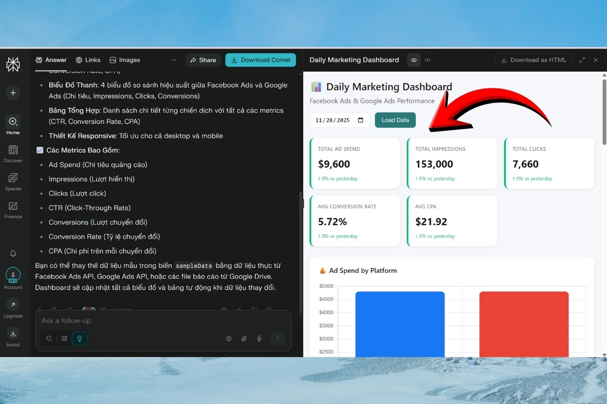 Các bước tạo báo cáo dashboard hàng ngày với Perplexity bước 3