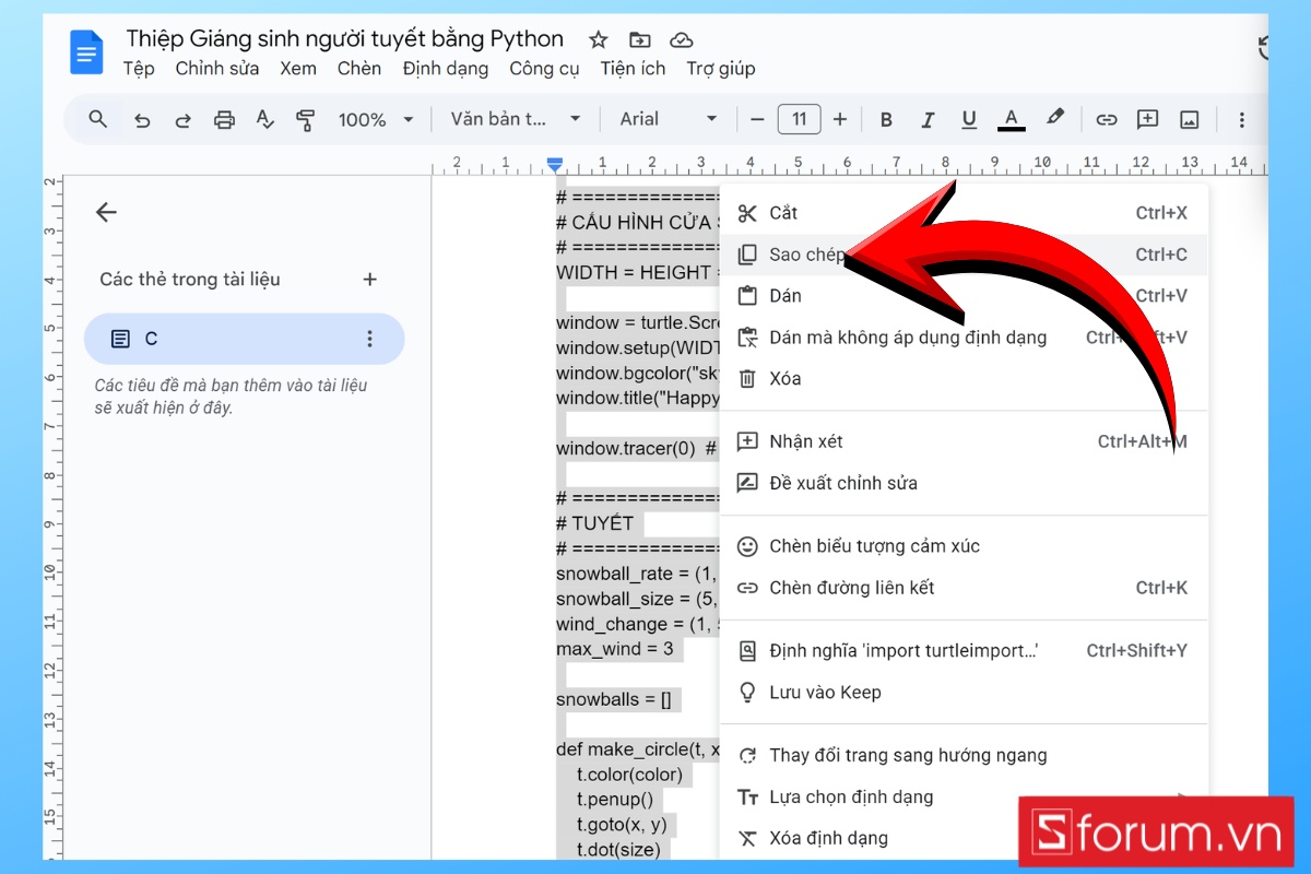 Code thiệp Giáng sinh người tuyết qua Python 2