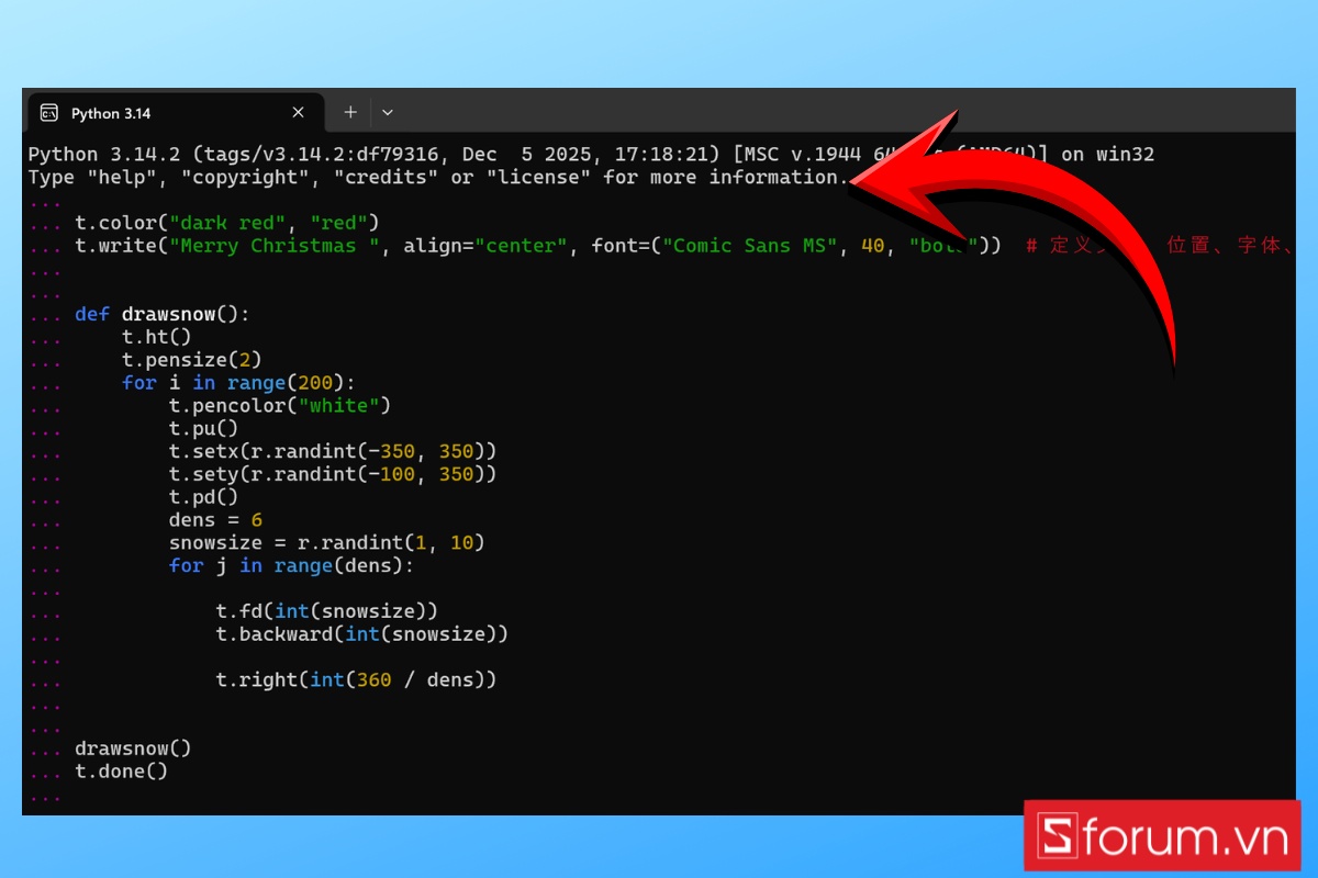 Cây thông và tuyết rơi bằng Python 3
