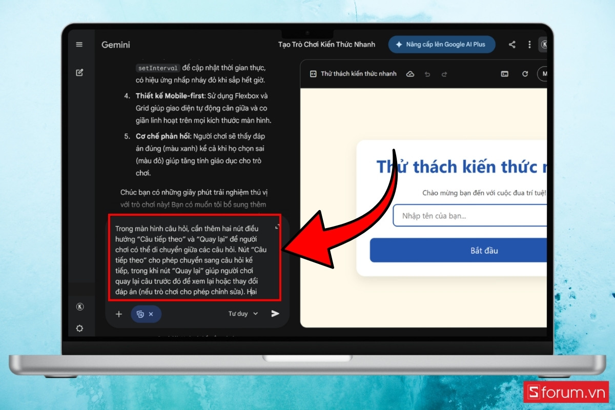 Hướng dẫn cách tạo trò chơi trên Gemini không cần biết lập trình bước 7