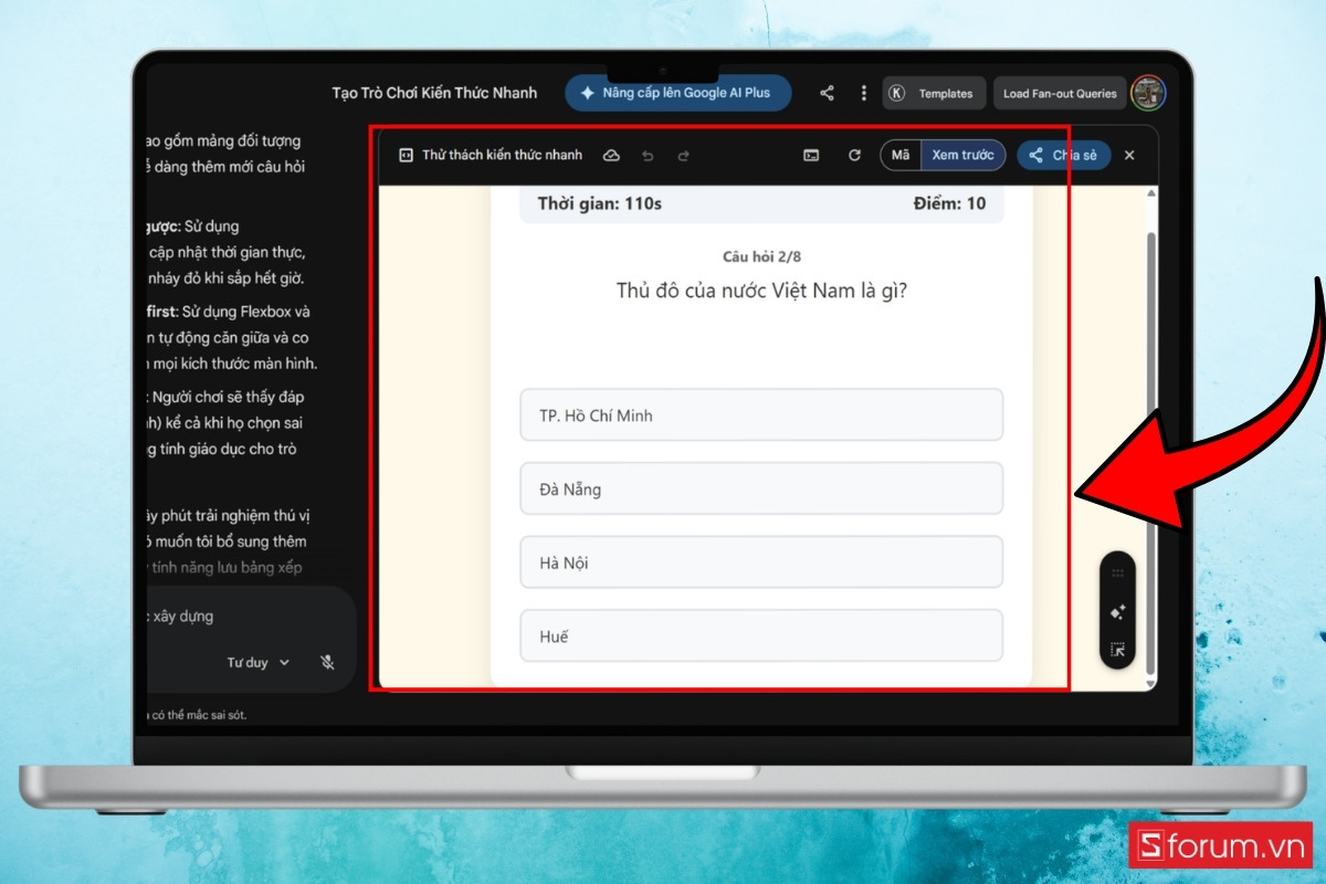 Hướng dẫn cách tạo trò chơi trên Gemini không cần biết lập trình bước 6