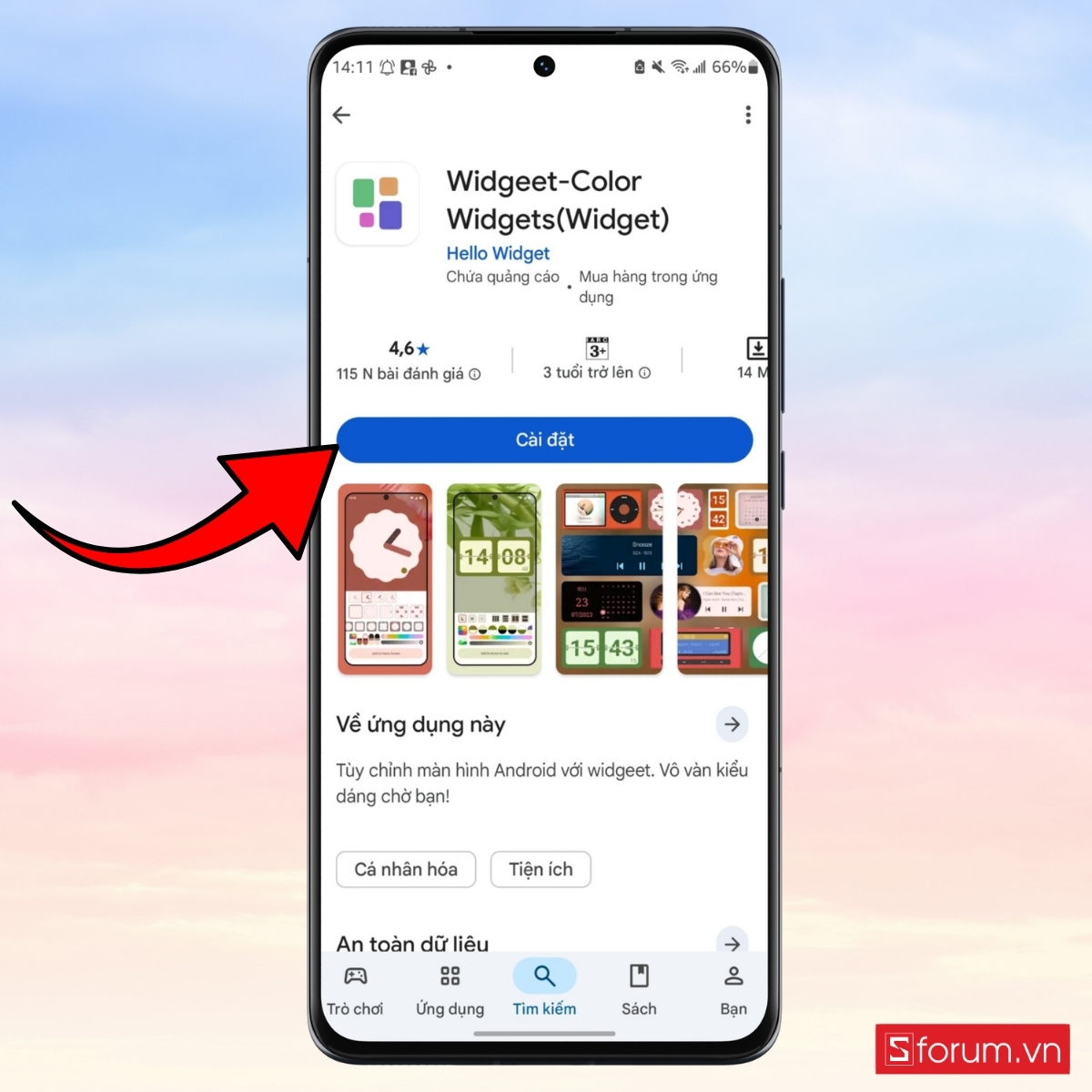 Mở ứng dụng để bắt đầu thiết kế widget 8/3.