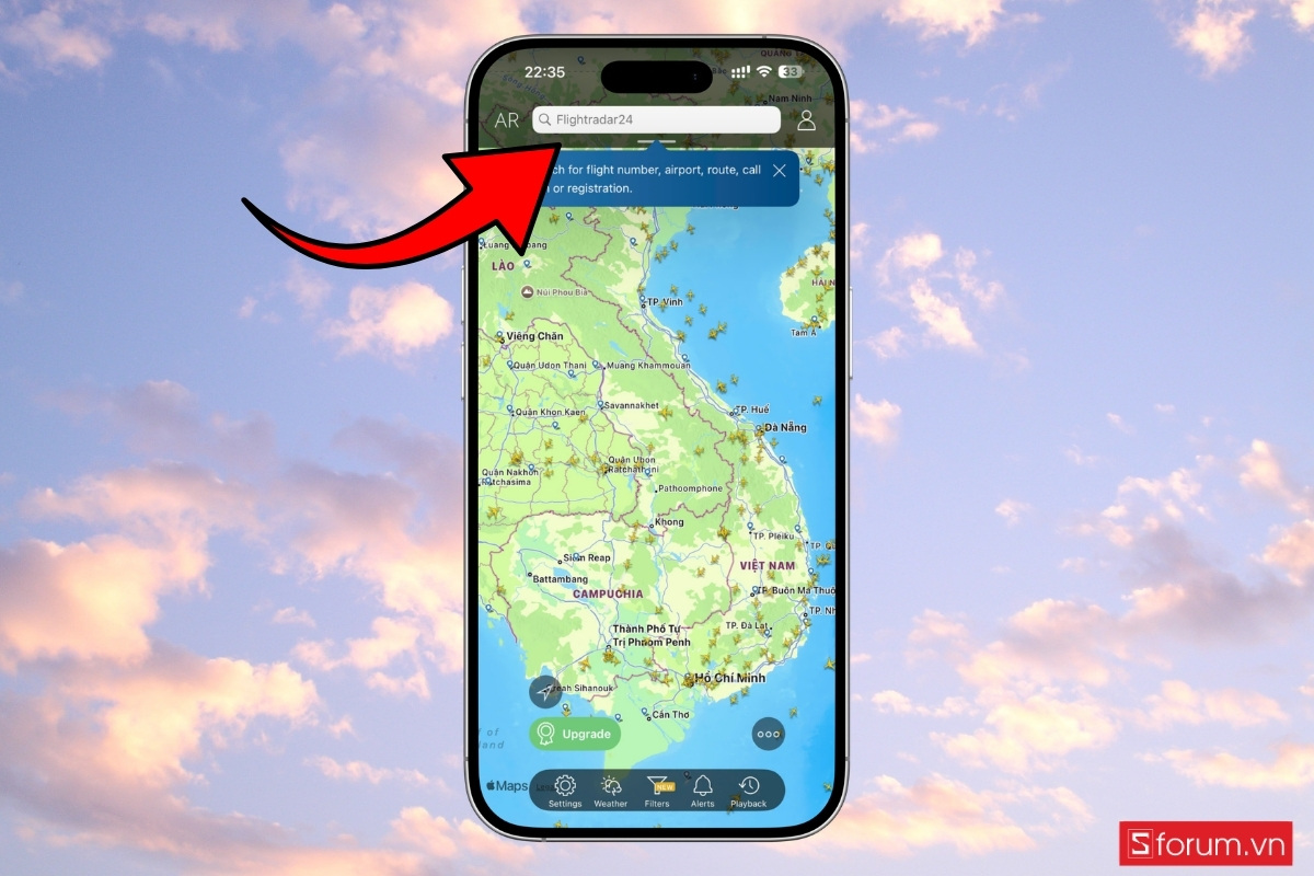 Cách theo dõi hành trình chuyến bay bằng Flightradar24 bước 1