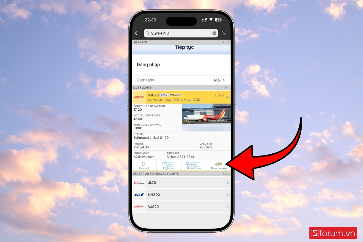 Cách theo dõi hành trình chuyến bay bằng Flightradar24 bước 5
