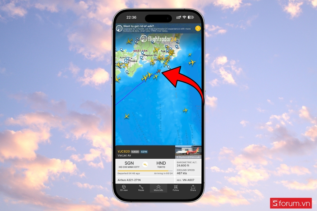 Cách theo dõi hành trình chuyến bay bằng Flightradar24 bước 6