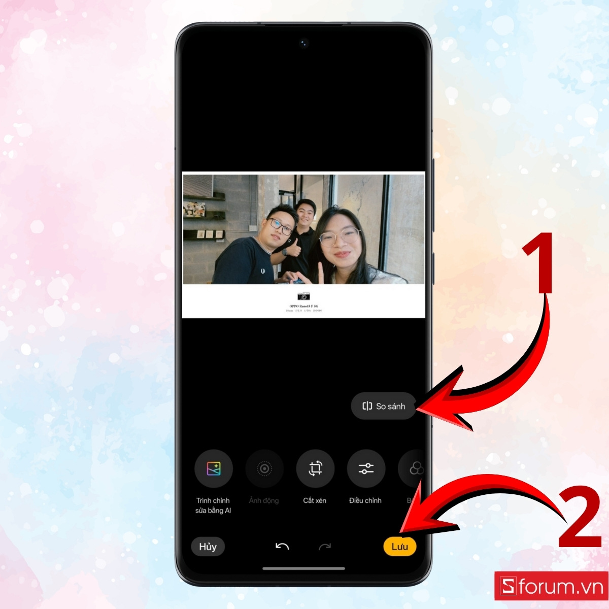 Các bước sử dụng tỏa sáng chân dung AI trên OPPO so sánh ảnh