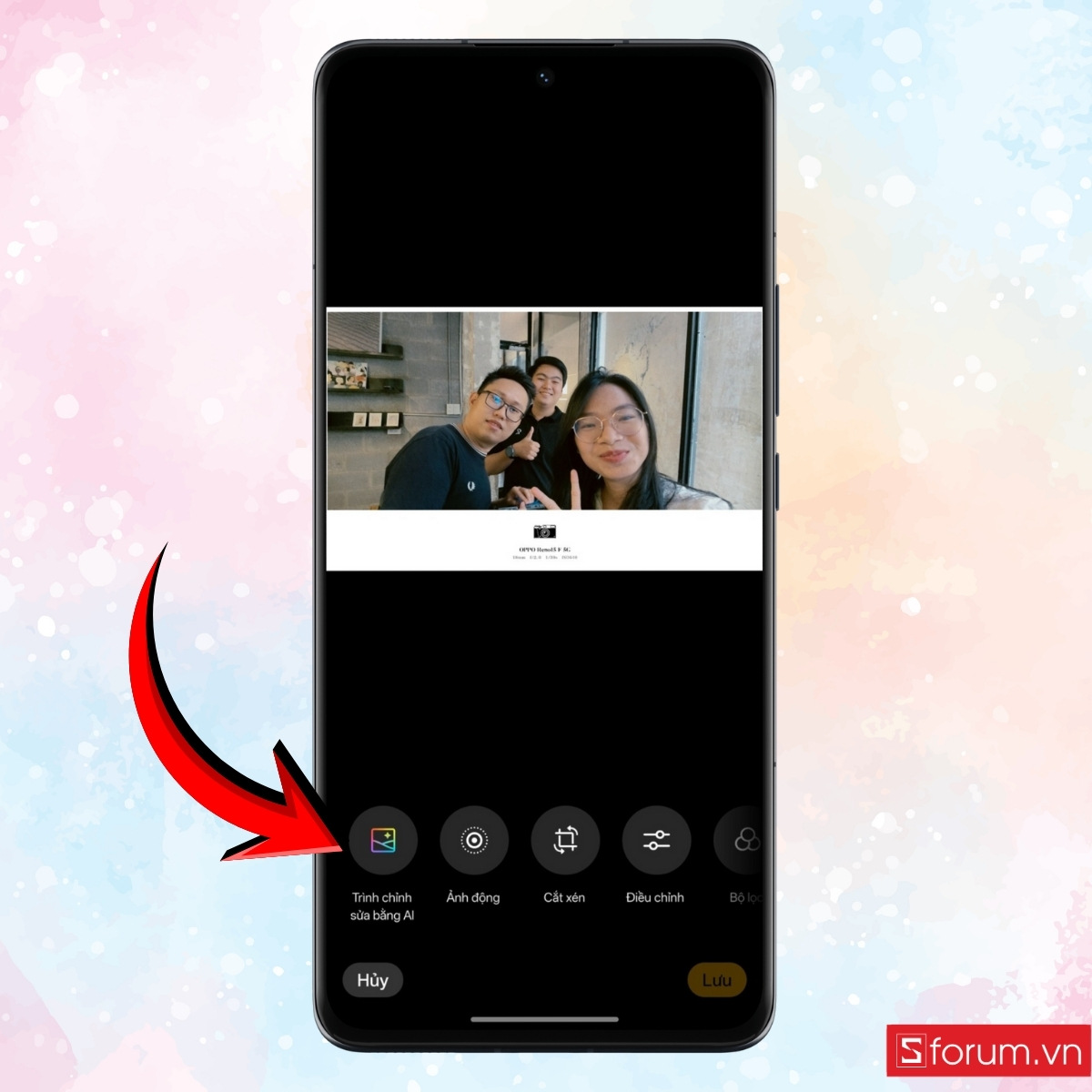 Các bước sử dụng tỏa sáng chân dung AI trên OPPO chọn trình chỉnh sửa
