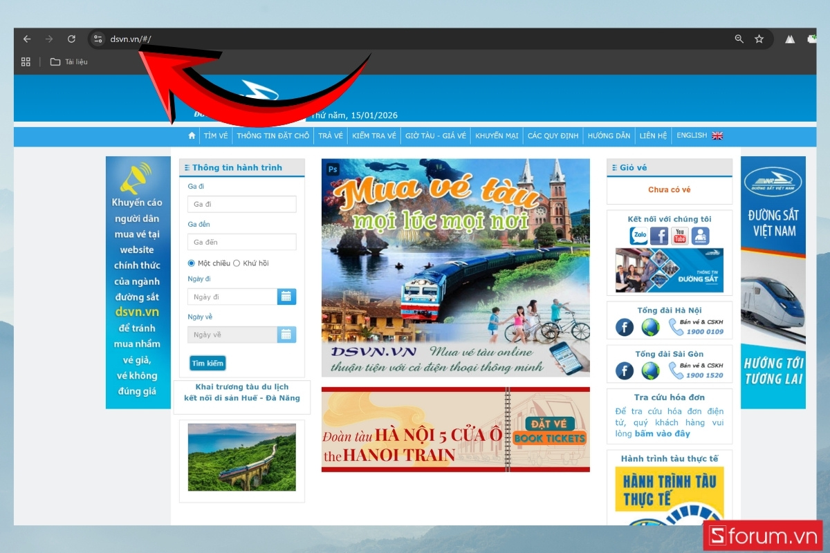 Đặt vé qua website Tổng công ty Đường sắt Việt Nam truy cập website