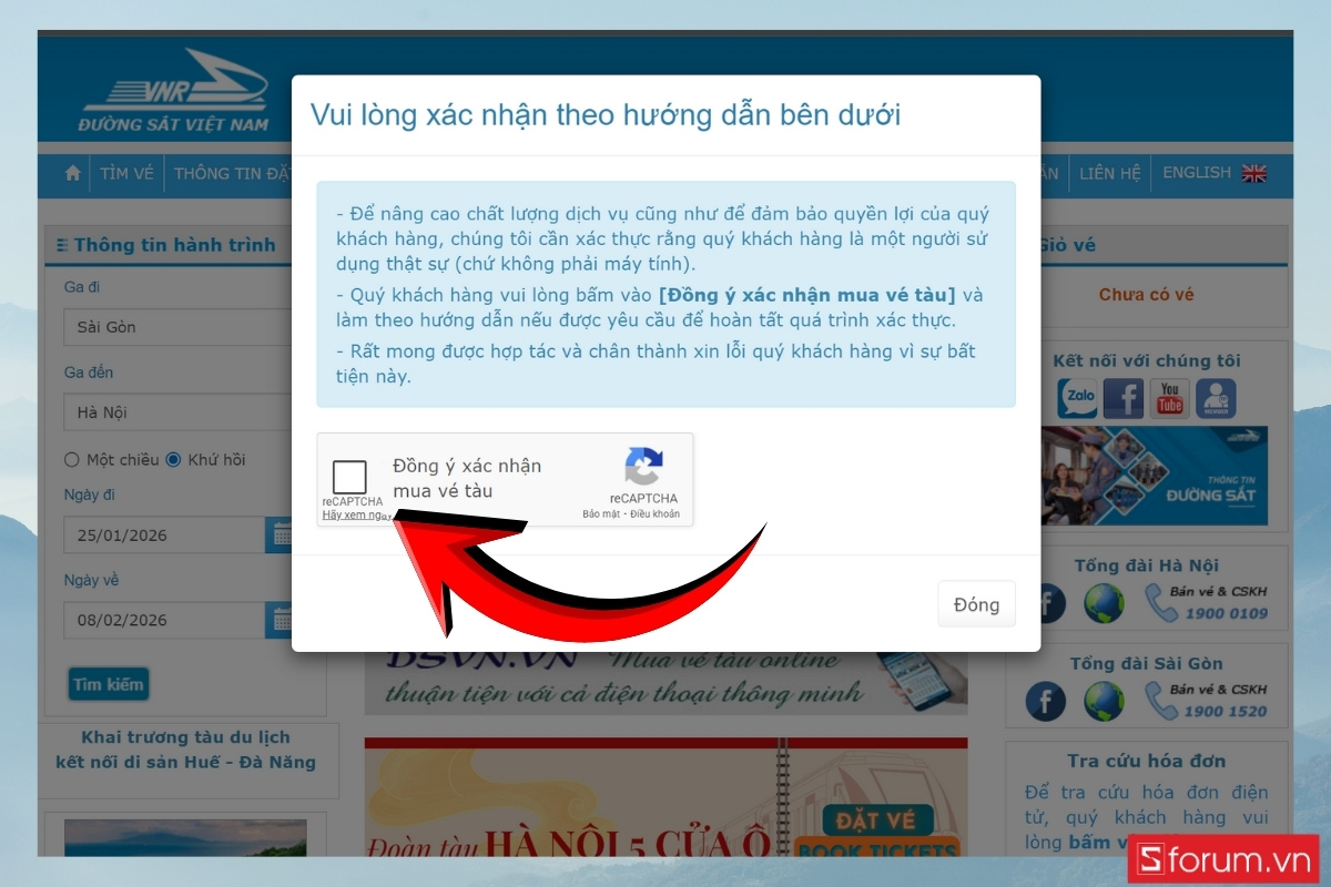 Đặt vé qua website Tổng công ty Đường sắt Việt Nam xác nhận