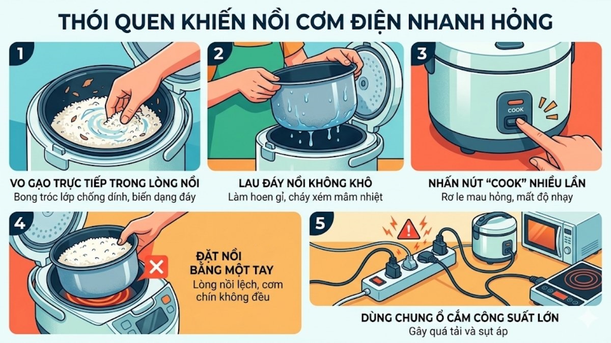 Những thói quen âm thầm khiến nồi cơm điện nhanh hỏng