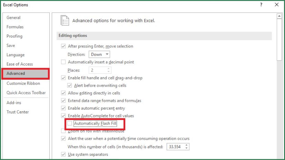 Ô Excel có dấu xanh ở góc và cách tắt bước 3