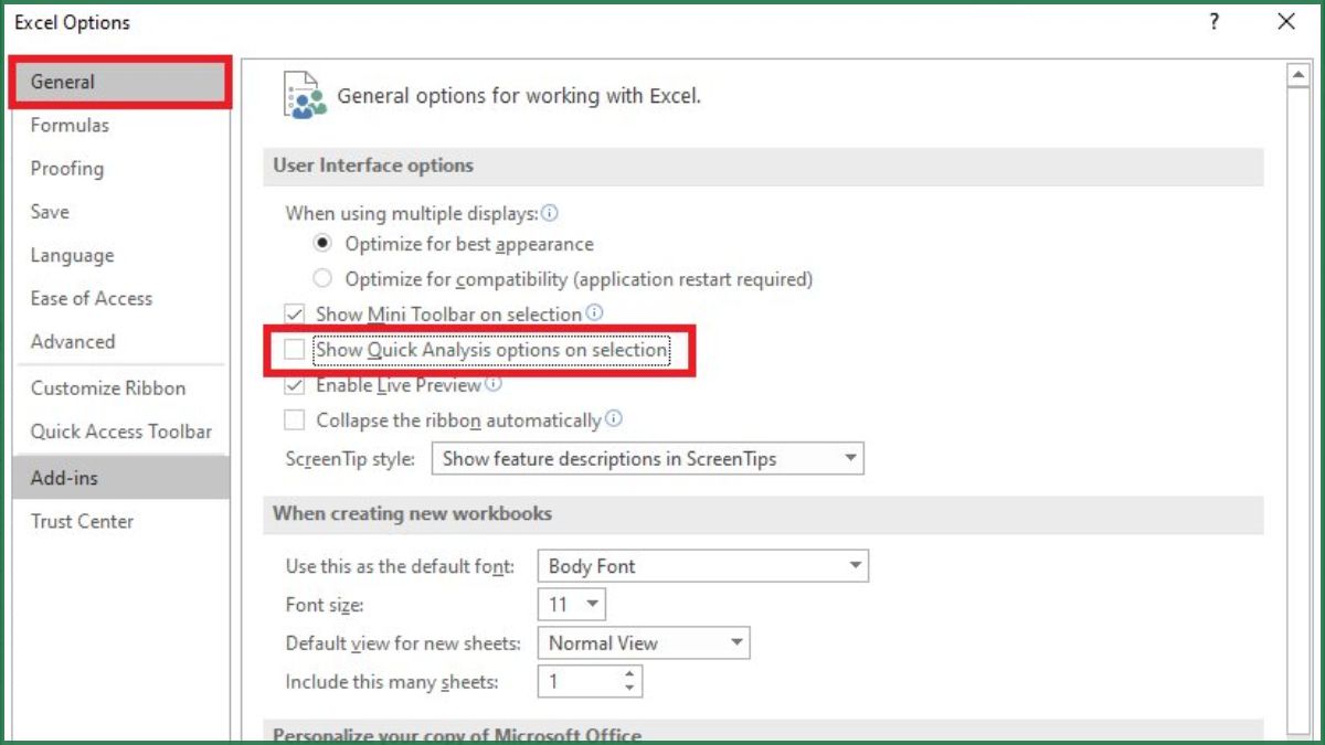 Ô Excel có dấu xanh ở góc và cách tắt bước 4