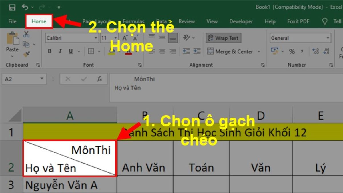 Ô gạch chéo trong Excel và cách bỏ gạch chéo bước 1