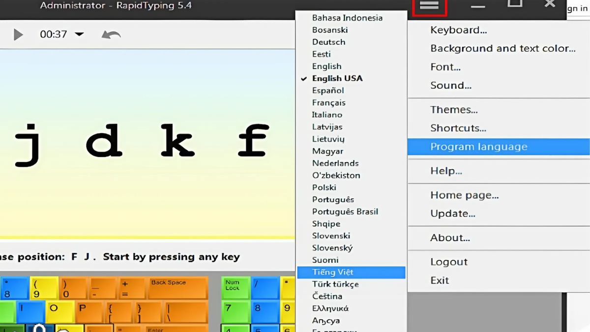 Hướng dẫn sử dụng phần mềm Rapid Typing bước 1