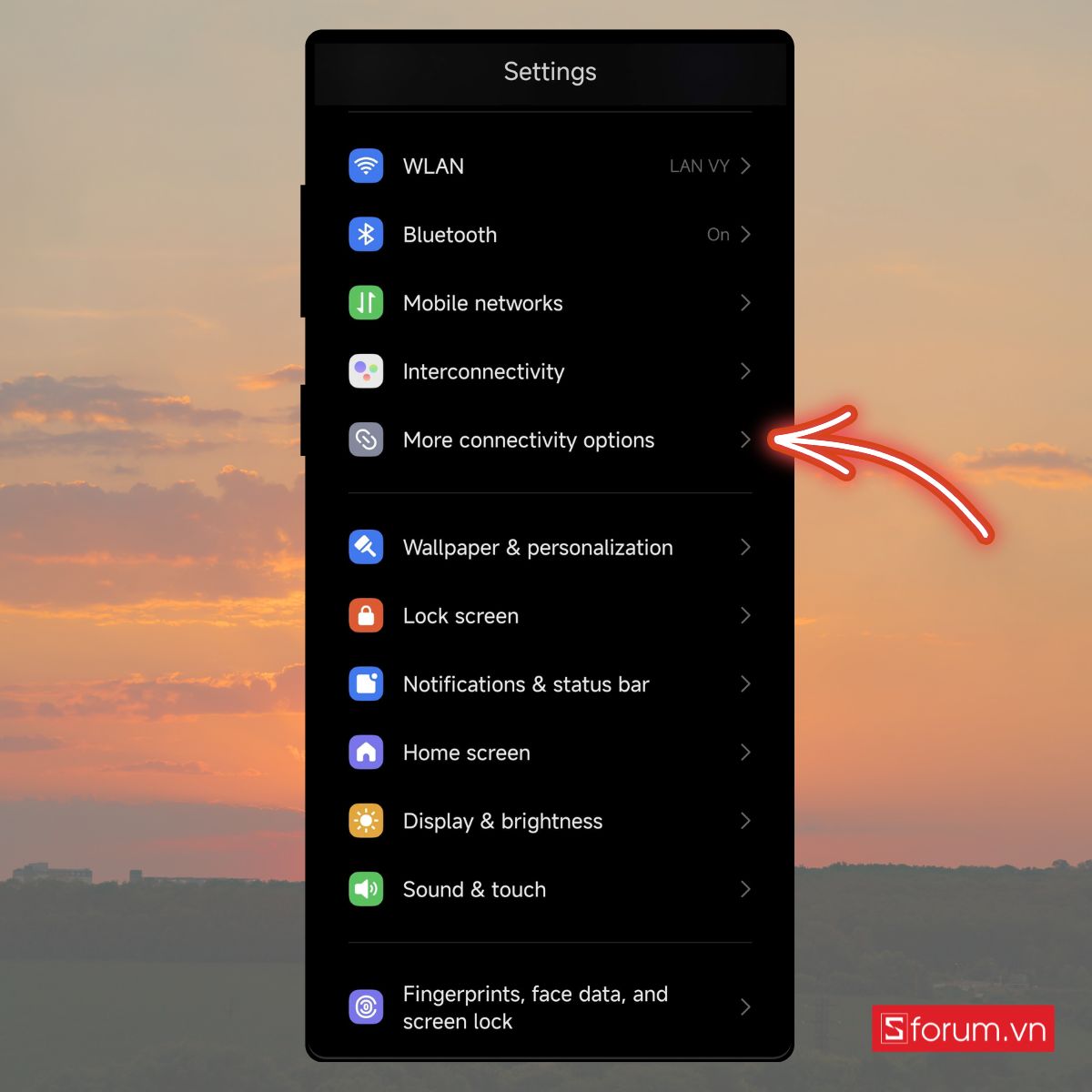 Chọn Cài đặt và mục More connectivity options