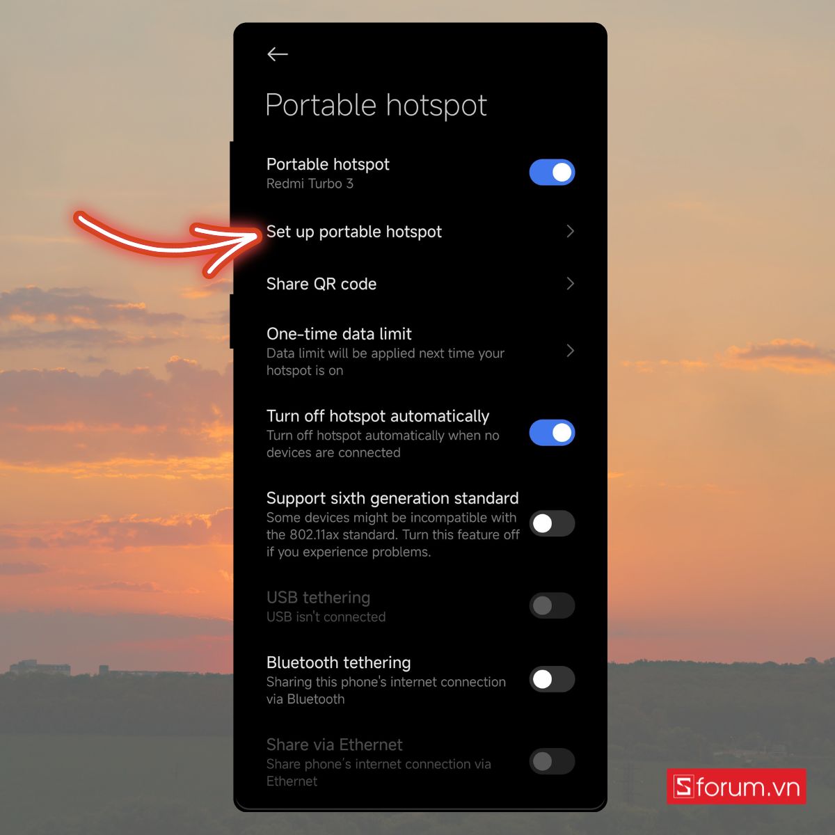 Chọn mục Set up portable hotspot