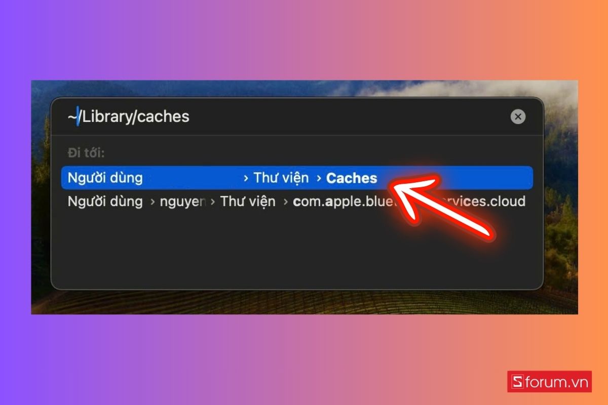 Khắc phục dung lượng Macbook đầy bằng xóa cache - bước 1