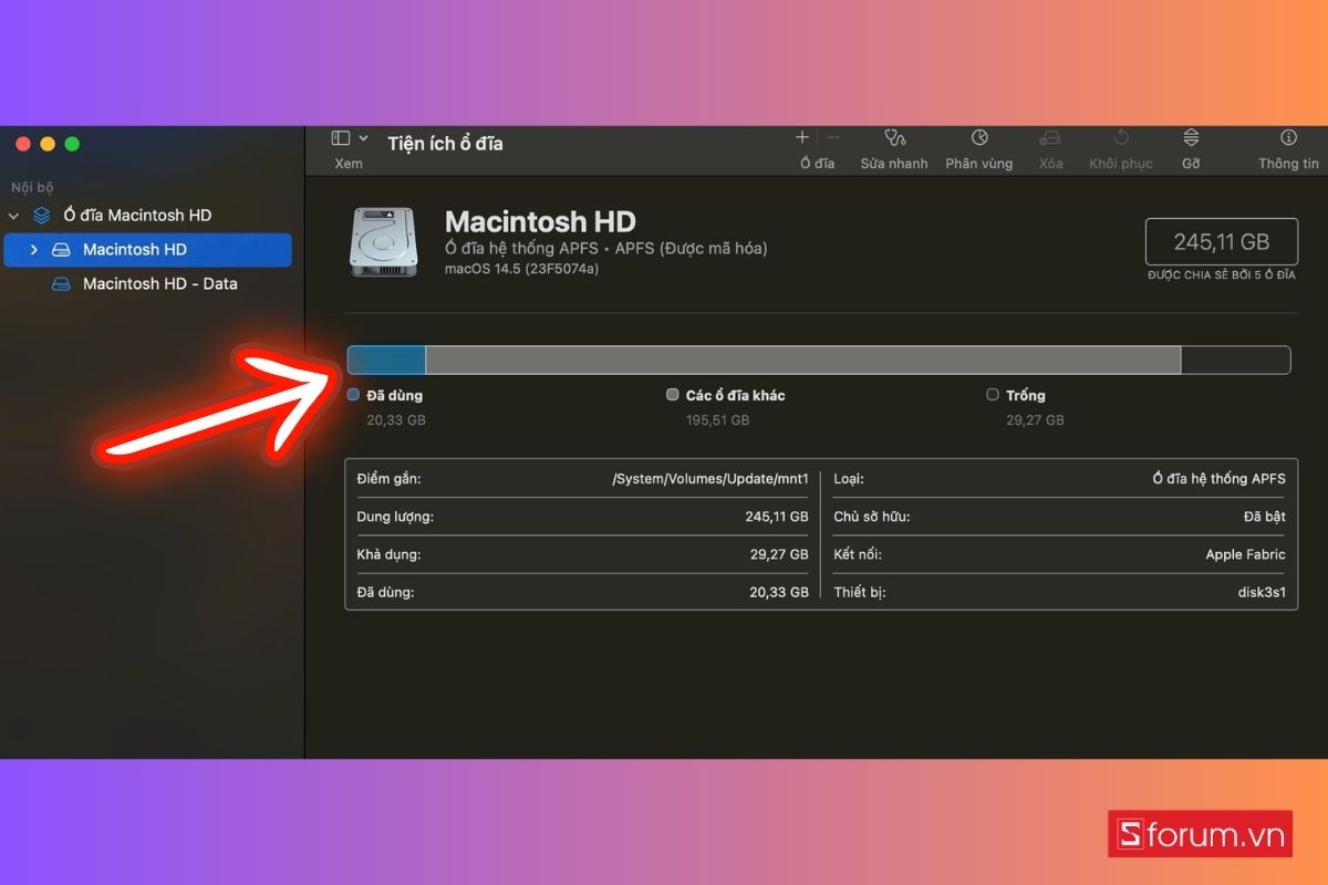 Kiểm tra dung lượng Macbook bằng Disk Utility đơn giản