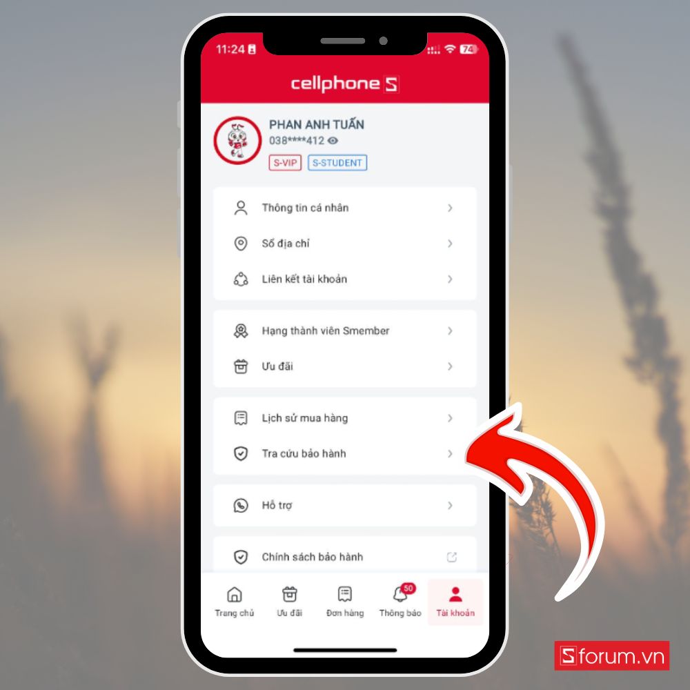 Tra cứu bảo hành trực tiếp trên app 1