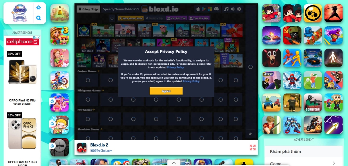 Chọn một game tùy ý để bắt đầu chơi