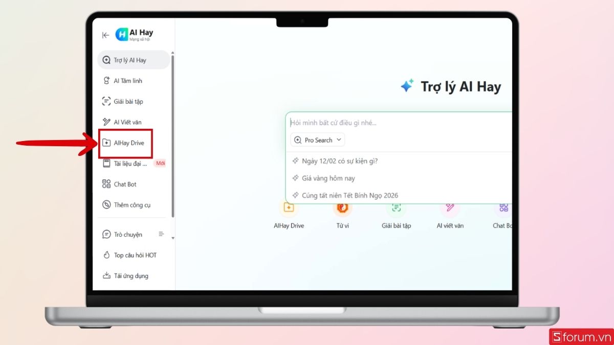 Nhấn vào phần AI Hay Drive trên thanh công cụ bên trái
