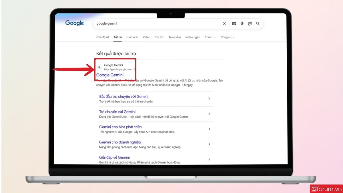 Truy cập trang web Google Gemini