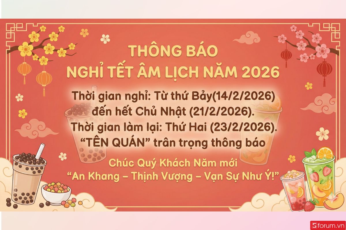 Thông báo nghỉ Tết cho quán trà sữa