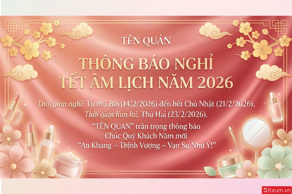 Poster thông báo nghỉ tết cho các shop mỹ phẩm