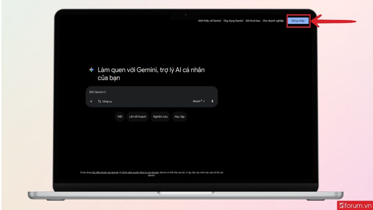 Nhấn vào đây để Đăng nhập tài khoản Gemini