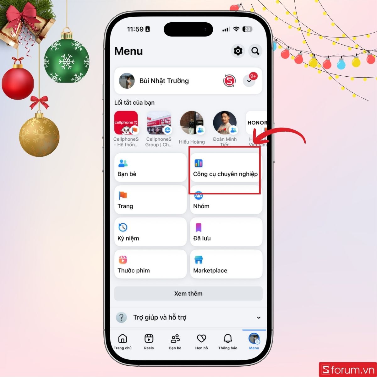 Nhấn vào mục Công cụ chuyên nghiệp