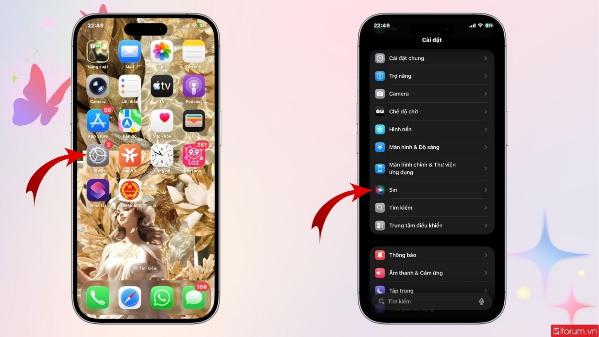 Chọn mục Siri trong phần Cài đặt