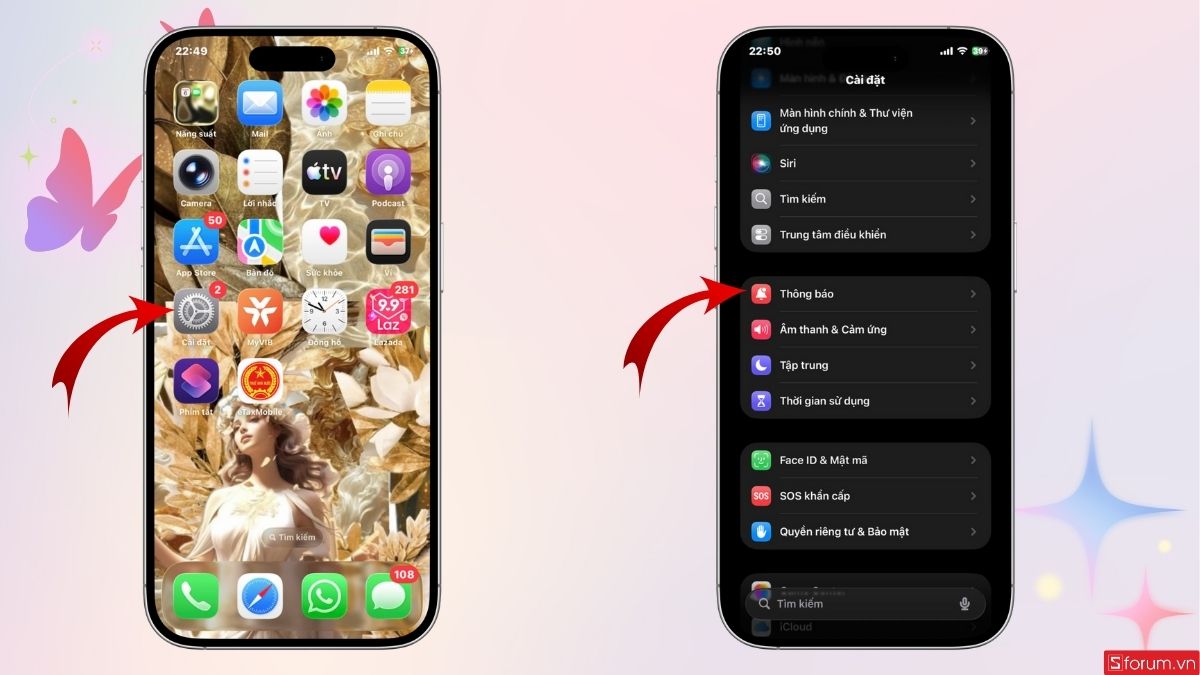 Truy cập mục Thông báo trong Cài đặt