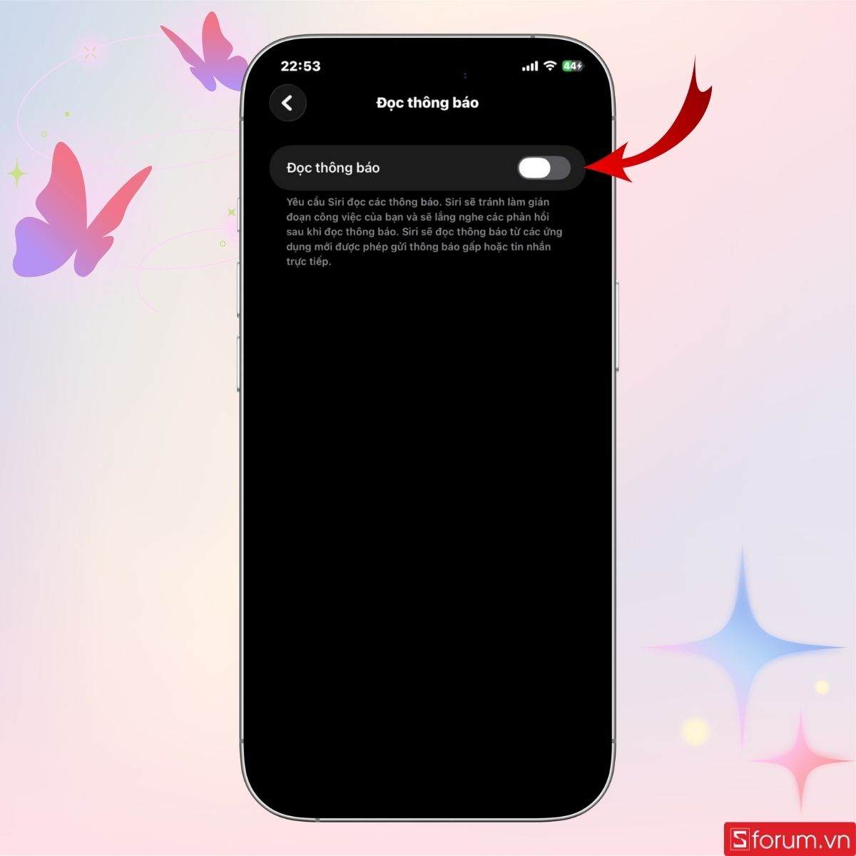 Bật công tắt để cho phép Siri đọc thông báo