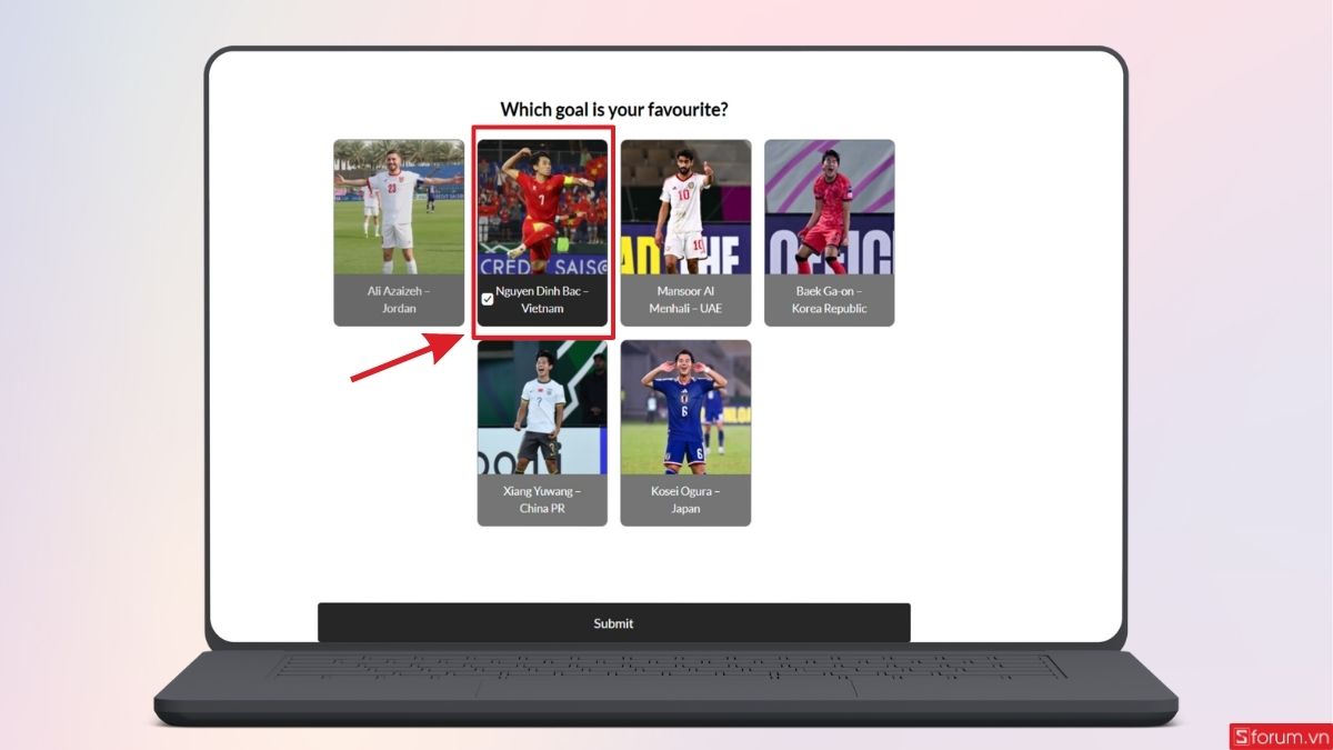 Nhấn chọn tên tiền đạo Nguyễn Đình Bắc