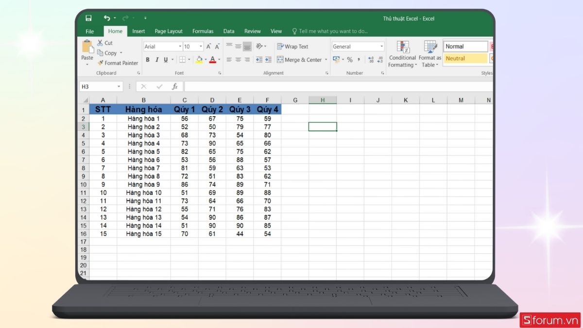 Chuẩn bị một bảng dữ liệu cần nhập thông tin