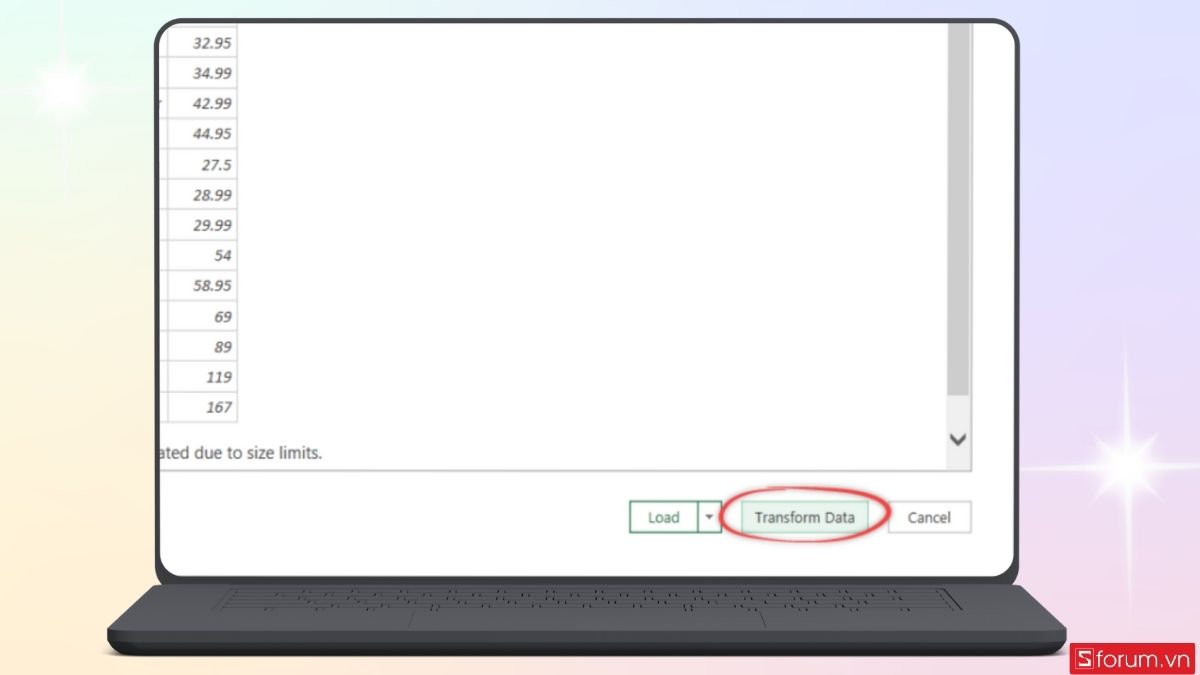 Nhấn vào Transform Data