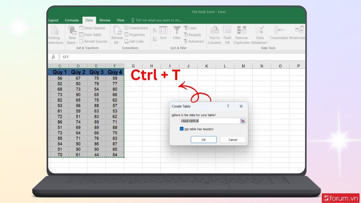 Chuyển bảng dữ liệu sang dạng Table