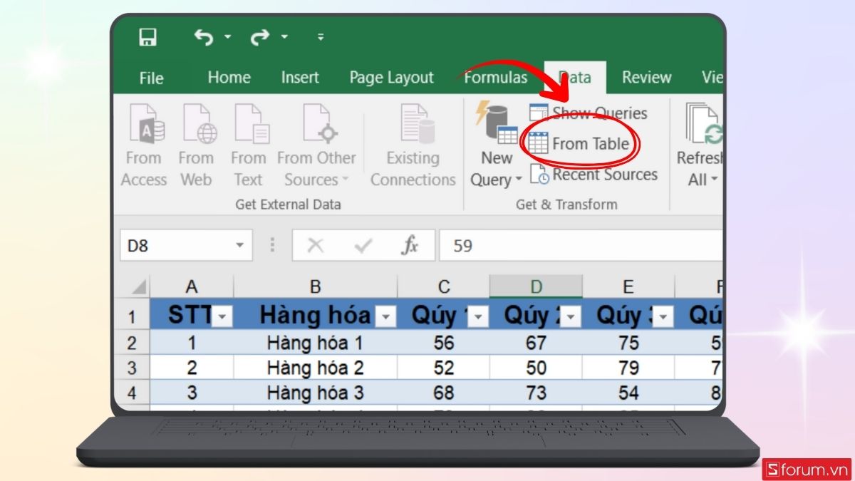 Nhấn chọn From Table
