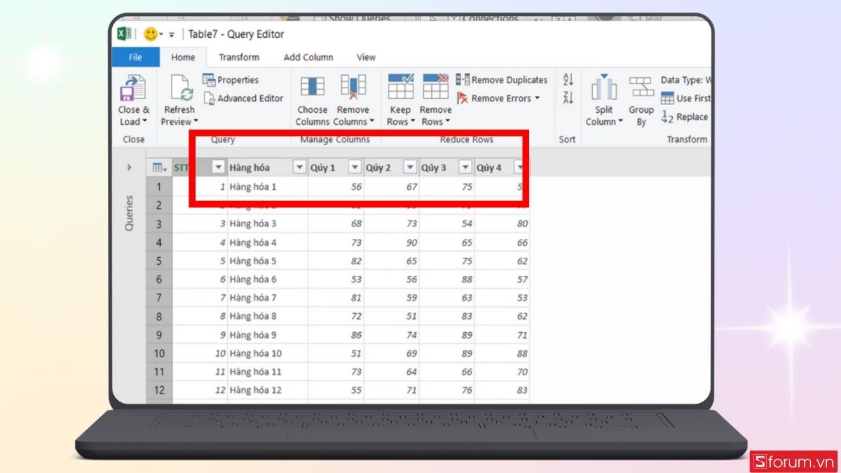 Tính năng lọc trên Query Editor