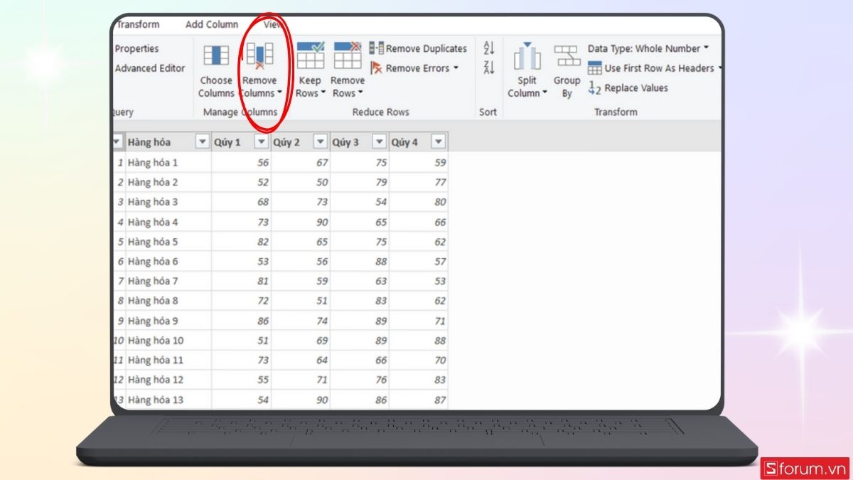 Tính năng Remove Columns