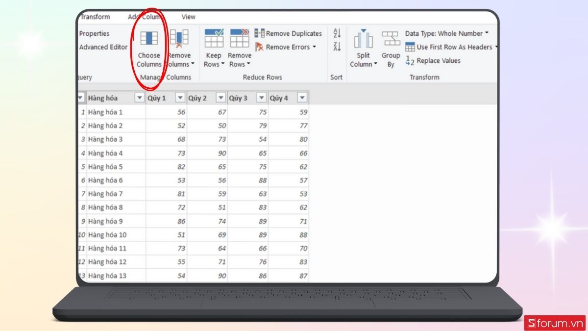 Tính năng Choose Columns