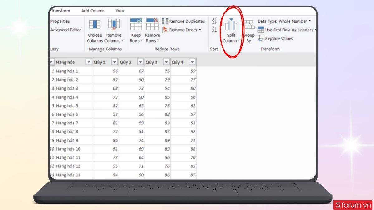 Tính năng Split Column