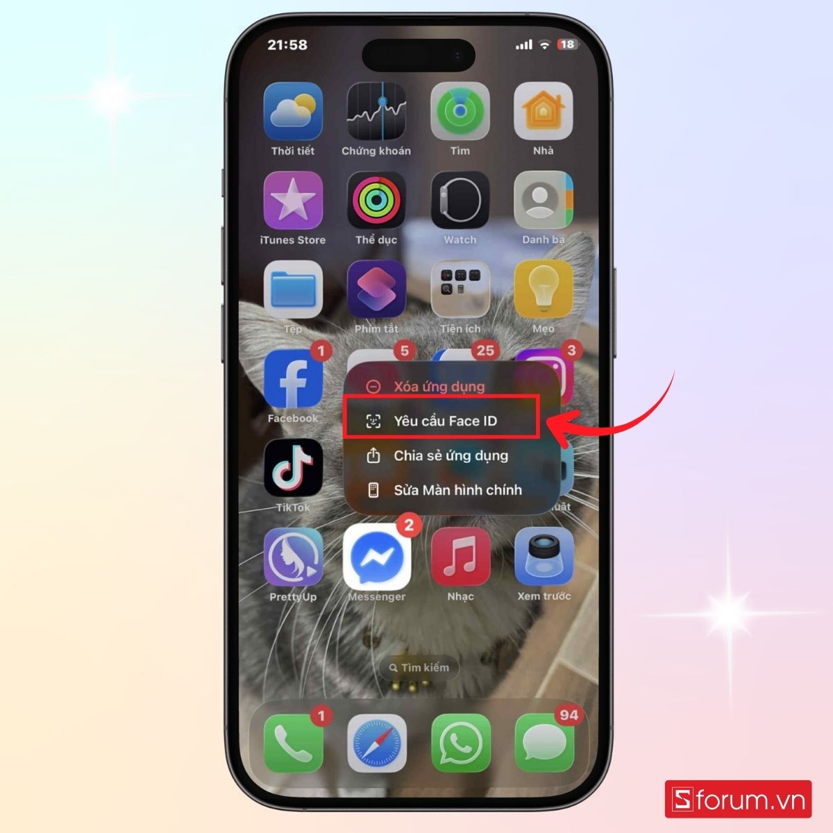 Cài đặt Face ID trong ứng dụng nhắn tin trên giao diện chính