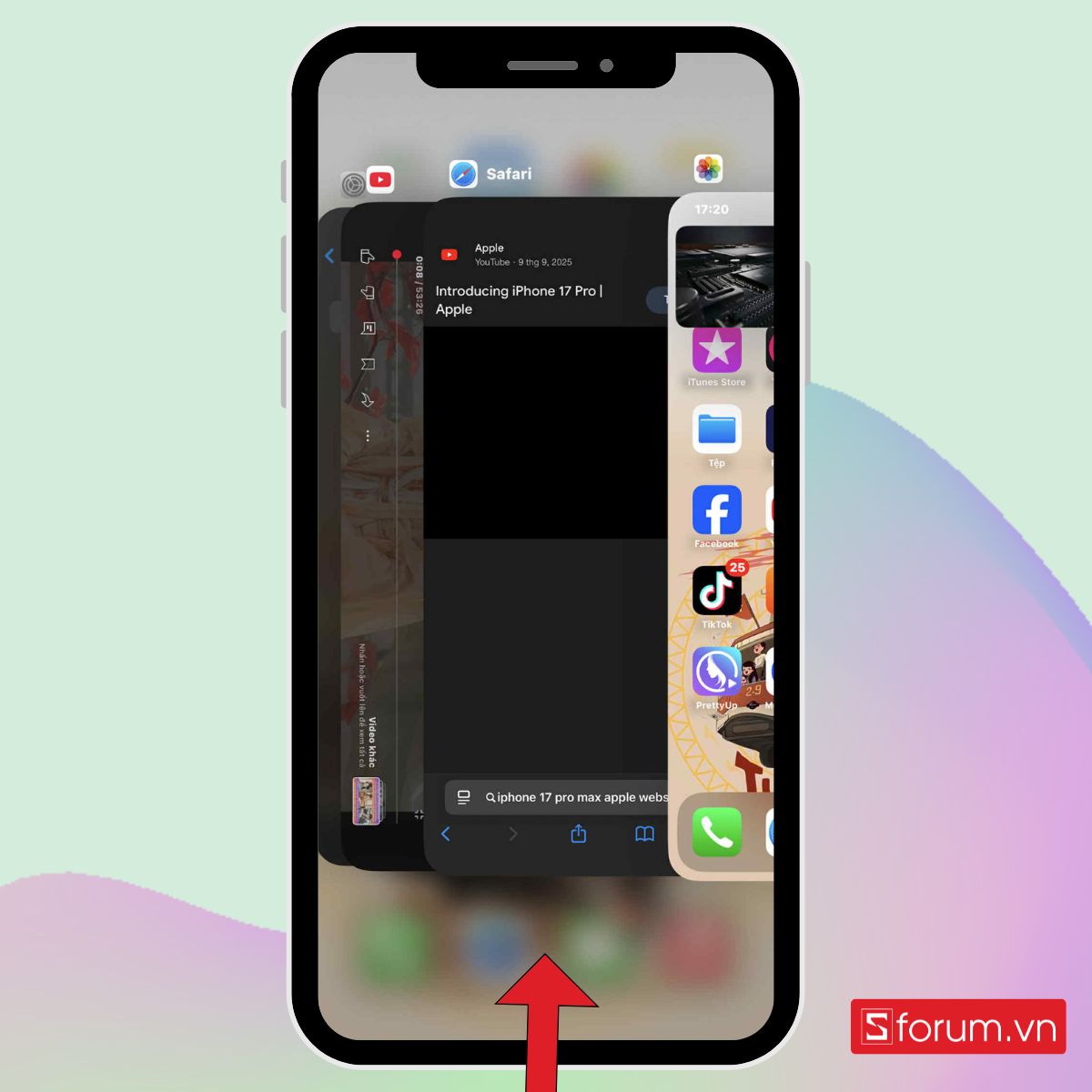 Vuốt màn hình từ dưới lên để mở App Switcher