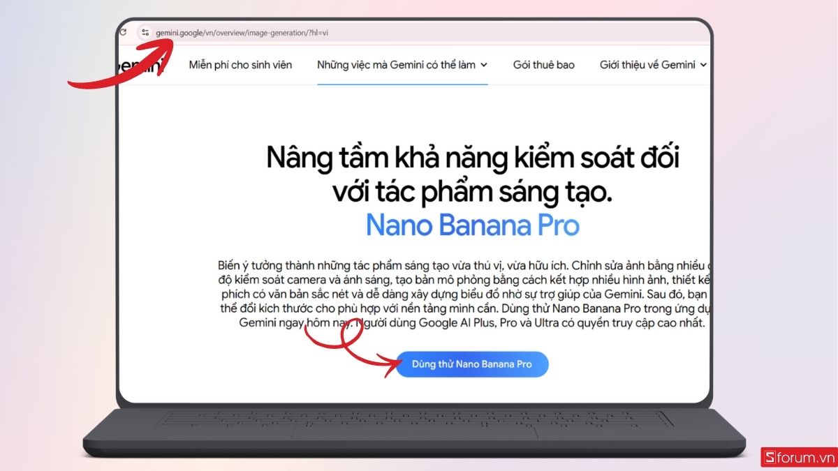 Truy cập vào trang web Gemini Nano Banana Pro